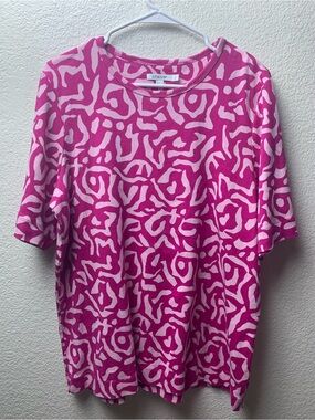 Chico’s Pink Abstract Print Pima Cotton Coastal Grandma Resort Top Size 3 XL